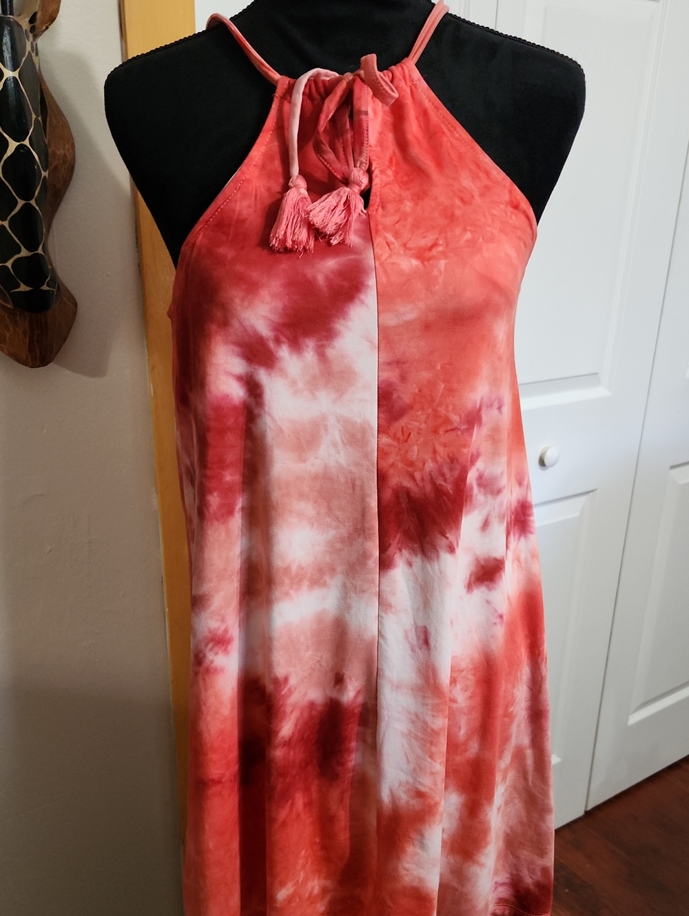 Tie-Dye Halter Mini Dress in Coral Pink